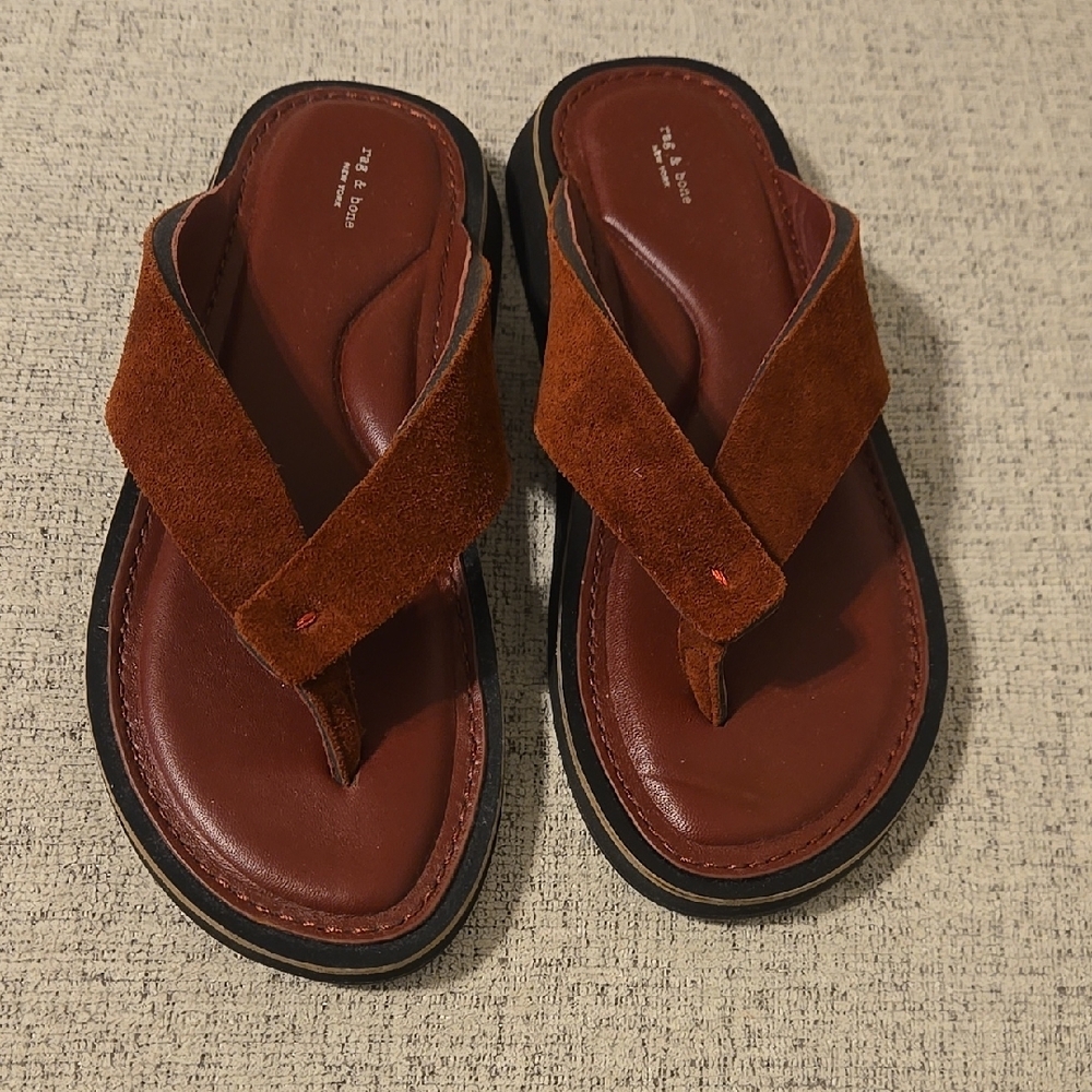 Rag & Bone Red Parker Leather Sandals with Thong Design Size 37 Nwot